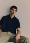 Regular Fit Waffled Polo Shirt - Navy Blue
