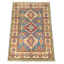 Beige & Sea Blue Hand Woven Kazak Wool Bedside Rug - 149 X 99CM