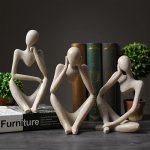 3PCS Thinker Statue Golden Decor Abstract Art Sculpture Golden Resin Collectible Figurines For Home Living Room Office Shelf Dec