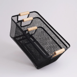 Ashcomonline Aluminium Storage Basket With Bamboo Handle Storage Basket