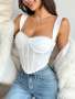 Jse Fashionable Sexy Mesh Sheer Patchwork Contrast Color Boned Bustier Crop Top Slimming And Versatile