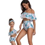 Matching Mom Or Daughter Blue Fern Print Off Shoulder Two-piece Bikini - XL