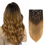 5 Pieces 18 Inch Remy Clip In Hair Extensions Human Hair Balayage Brown To Blonde Mixed - Silky Straight Thick Real Hair Extensi