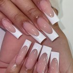 24PCS White French Tip Fake Nails Nude Ballet Press On Nails Glossy Glue On Nails Full Cover Long False Nails For Women And Girl