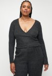 Cotton On Plus Super Soft Ribbed Wrap Top - Ebony Marle