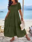 Plus Size Textured Solid Tiered Dress Casual Short Sleeve Dress For Spring & Summer Women's Plus Size Clothing