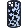 Cow Print Wavy Edged Phone Case Compatible With Iphone 15 - Black/white