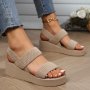 Women's Solid Color Wedge Heeled Sandals Casual Open Toe Platform Shoes Comfortable Ankle Strap Sandals