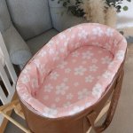 Newborn Carry Cot Leather Outside Pink With Daisy Floral Inside
