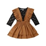Black Polka Top With Mustard Pinafore Dress 1-2Y - The Purple Lovey