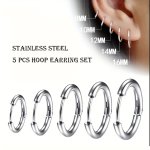5PCS Stainless Steel Earrings Round Wire Earrings Hooks Loop Drop Dangles Set Huggie Hoop Earring Hooks For Men
