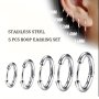 5PCS Stainless Steel Earrings Round Wire Earrings Hooks Loop Drop Dangles Set Huggie Hoop Earring Hooks For Men