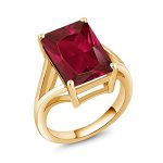 Gem Stone King 5-10 Cttw Gemstone Birthstone Solitaire Engagement Ring For Women 18K Yellow Gold Plated Silver 14X10MM Emerald C