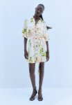Tie-belt Shirt Dress - White Multi