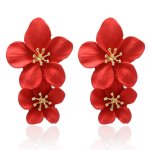 Double Flower Design Dangle Earrings Retro Bohemian Style Zinc Alloy Jewelry Vacation Holiday Ear Jewelry