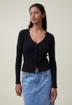 Cotton On Moss Button Down Long Sleeve Top - Black