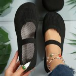 Women's Breathable Flying Woven Flat Shoes Casual Slip On Ankle Strap Shoes Lightweight & Comfortable Shoes