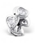 B48-C13924 - 925 Sterling Silver Cz Heart European Charm Bead - Red Cz