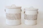 Off-white Oval Distressed Metal Bins