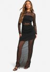 Slinky Mesh Detail Maxi Dress - Black