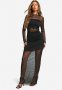 Slinky Mesh Detail Maxi Dress - Black