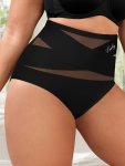 1PC Women's Elegant Panty Plus Size Letter Print Cross Strappy High Waist Tummy Control Mesh Shaping Panty