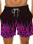 Men's Flame Print Athletic Shorts With Drawstring & Pockets Lightweight Comfy Shorts For Summer Sport And Casual Wear