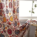 1PC Boho Semi-blackout Curtain Sunflower Beige Fringe Curtain Rod Pocket Curtain Suitable For Living Room Bedroom Balcony Office