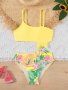 Girls 1-PIECE High Stretch Flowers Pattern Spaghetti Strap Bowknot Linked Swimsuit For Beach & Pool Party