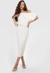 Off The Shoulder Plisse Midaxi Dress - Champagne