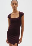 Cap-sleeved Bodycon Dress - Dark Purple