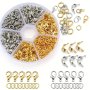 450PCS/BOX Jewelry Making Kits Lobster Clasp Open Jump Rings End Crimps Beads Box Sets Handmade Bracelet Necklace Jewelry Making Findings Small Business Supplies Golden