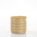 Round Sea Grass Hamper - White Stripe - Small - 29 W X25 H Cm