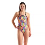 Arena Womens Tropical Delight Swimsuit Tie Back Multi Pink Black