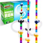 Marble Genius Marble Run Pipe & Sphere Accessory Add-on Set - 10 Pcs Total 4 Pipes A Ramp 5 Spheres Alternating Straight & Tubes
