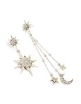 Antique Silver Diamante Asymetrical Star & Moon Drop Earrings
