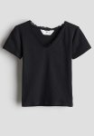 Lace-trimmed Cotton Top - Black