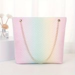 Women's Pastel Gradient Shoulder Bag Fashion Sweet Striped Summer Purse With Twist Lock Chain