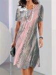Plus Size Marble Print Slim Dress Elegant Short Sleeve Dress For Spring & Summer Women's Plus Size Clothing