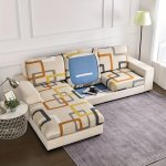 1PC L-shaped Elastic Sofa Slipcover Geometric Pattern Non-slip Sofa Cover Furniture Protector For Bedroom Office Living Room Hom