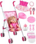 Gagaku Baby Doll Stroller Playset With 12-INCH Doll & Accessories Foldable Lightweight Toy Stroller For Toddler Girls Kids Ages