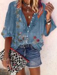 Floral Print Button Front Blouse Vintage Loose Blouse For Spring & Fall Women's Clothing