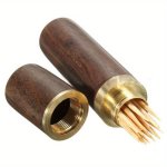 Ebony Wood Toothpick Dispenser - Portable MINI Holder With Needle & Thread Cylinder Ideal For Kitchen & Dining Handcrafted Gift