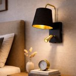 Black And Gold Modern Wall Light With Reading Arm Bedroom Bedside Wall Lamp