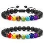 Bracelet 7 Chakra Beads Natural Lava Tiger Eye Stone Bracelet 2PCS