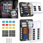 12 Volt Fuse Block 6WAY 12WAY Marine Fuse Block With LED Indicator Damp-proof Cover 6 Circuits Fuse Box With Negative Bus Fuse P