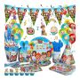 72PCS Cartoon Party Decorations Includes Birthday Tablecloth Plates Napkins