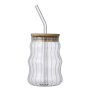 530ML Striped Vintage Glass Cup With Lid & Straw