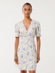 Berna Petite Printed MINI Dress - 16 Blue Garden Trellis