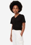 Ruched Jersey T-Shirt - Black